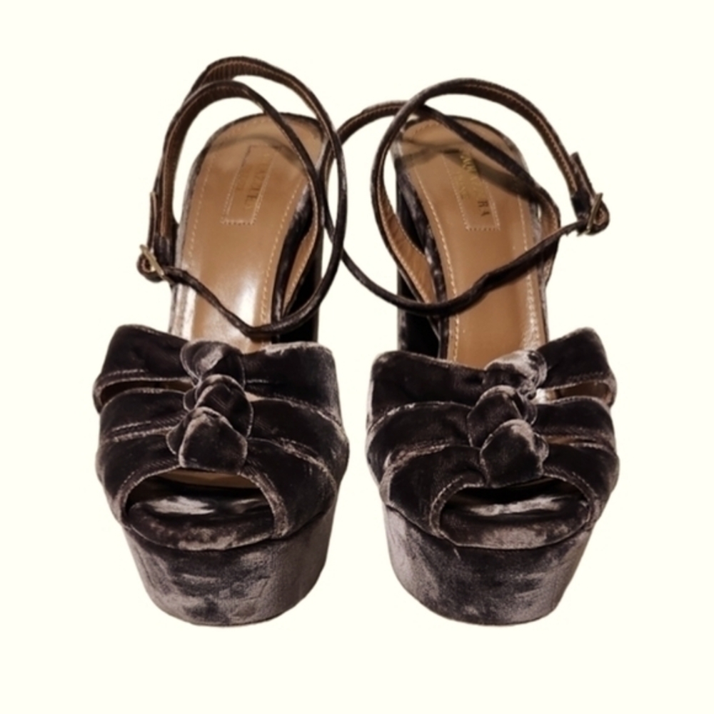 AQUAZZURA MIRA PLATFORM VELVET‎ SANDALS 8 - Picture 8 of 13